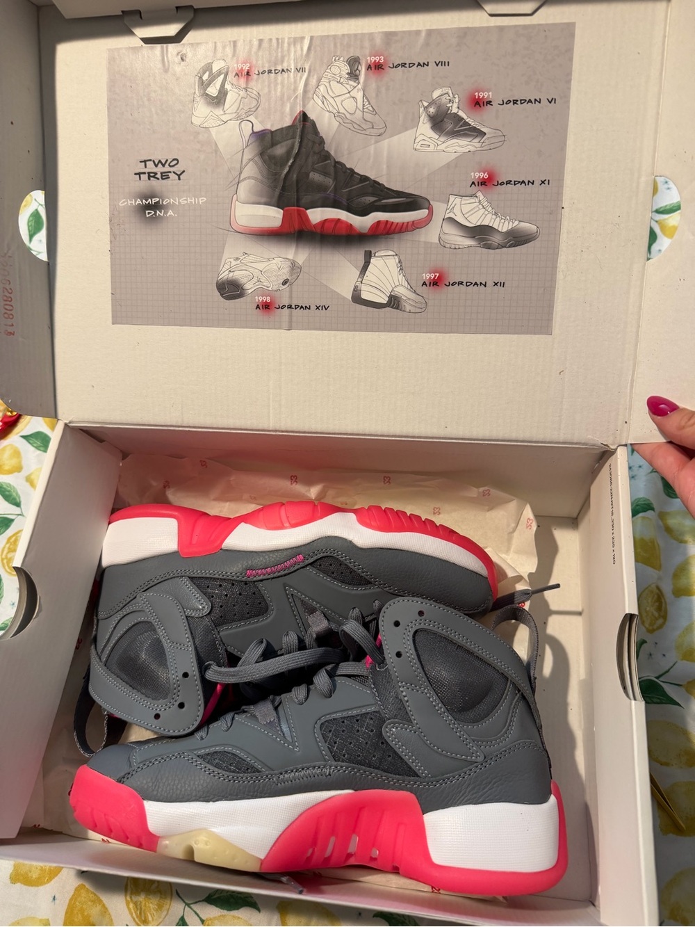 Jordan Kids Gray and Pink High-Top Sneakers